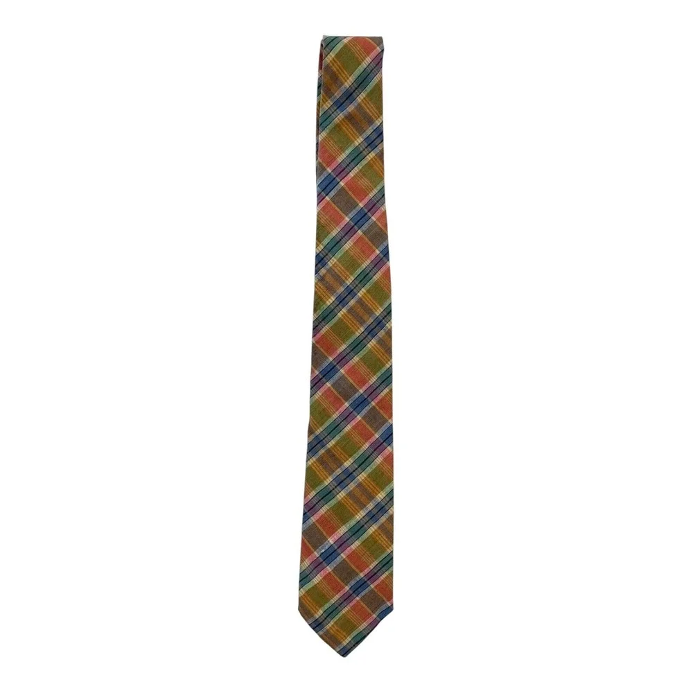 Rooster Ruffler Collection Men's Classic Hand Woven Neck Tie Multi Plaid Cotton